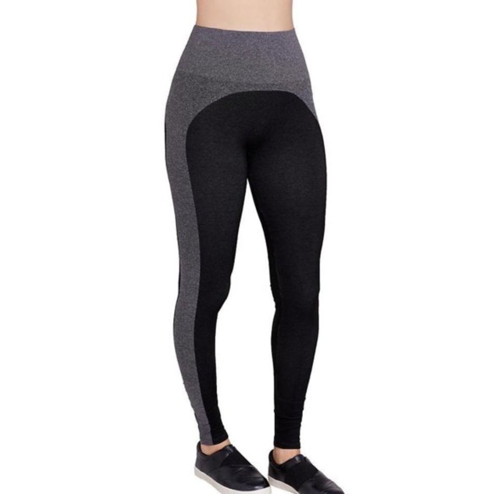 SPANX Marled Seamless Full Length Leggings Black Heather Gray Contrast Sz XL